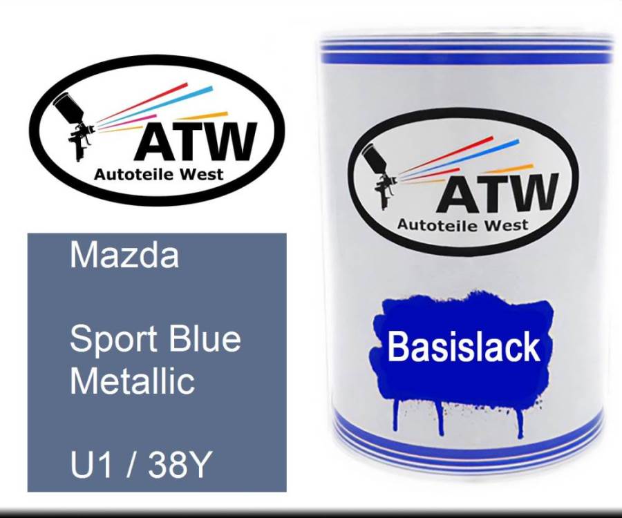 Mazda, Sport Blue Metallic, U1 / 38Y: 500ml Lackdose, von ATW Autoteile West.